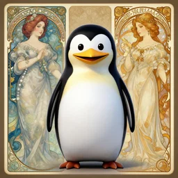 Penguin, FNAF animatronic , elegant, art by Artgerm and Greg Rutkowski and Alphonse Mucha
