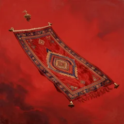 mystical oriental flying carpet agressive red sky, orientalist painting fantasy art artstation