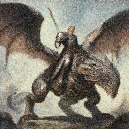 middle age knight riding a giant mechanical dragon, art by philippe druillet,