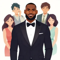 lebron james wearing a tuxedo, clean cel shaded vector art. behance hd by lois van baarle, artgerm, helen huang, by makoto shinkai and ilya kuvshinov, rossdraws, illustration, artstation
