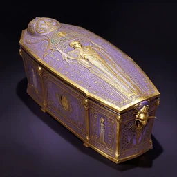 ornate alien sacred sarcophagus, art nouveau hieroglyphics, lavender and gold palette, symmetry, fantasy, intricate, elegant, highly detailed, colorful, dark colors, dramatic shadow, digital painting, artstation, concept art, art by artgerm and greg rutkowski and ruan jia and fromsoftware