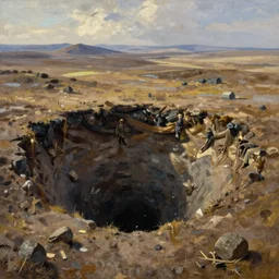 barren tundra, deep sinkhole, extremely detailed oil painting, sargent and leyendecker, savrasov levitan polenov, bruce pennington, tim hildebrandt, digital art, landscape painting, trending on artstation, masterpiece