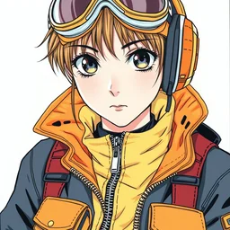 a copic maker manga portrait illustration by yoshiyuki sadamoto and alphons mucha of sakura card captor highly detailed big eyes wearing streetwear pilot suit lots of zippers, pockets, synthetic materials, jumpsuits by issey miyake and balenciaga 8 k