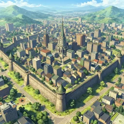 a walled city from an isekai, digital art, high quality, ultra detailed