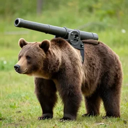 brown bear with tzar cannon on his back