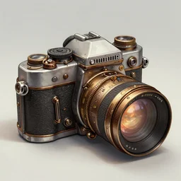 A beautiful artwork illustration, extremely detailed and advanced steampunk-themed camera , featured on artstation, wide angle, horizontal orientation