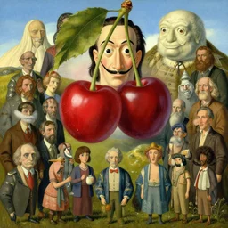 cherries, artgerm, dali, pennington, giger, makoto shinkai, mckie, alex grey, bluth, pranckevicius, chris moore, foglio, masson, aivazosky, despain, bonestell. symbolism surrealism, artstation, 8 k, uhd, masterpiece, award - winning, detailed,