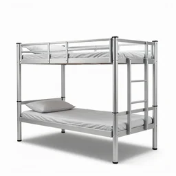 silver bunk bed, professional product shot, isolated on a pure white background, centered, entire object in frame, sharp focus, soft studio lighting