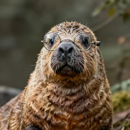 zoology portrait of a hippie walrus wearing round glasses like john lennon by jean - baptiste monge