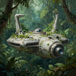 abandoned space station in lush jungle, overgrowth, close up, wadim kashin, perry rhodan, simon stalenhag, digital painting, xf iq 4, f / 1. 4, iso 2 0 0, 1 / 1 6 0 s, 8 k, raw, featured in artstation, octane render, cinematic, elegant, intricate, 8 k