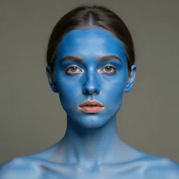 portrait of a beautiful girl by Vanessa Beecroft blue skin colored face