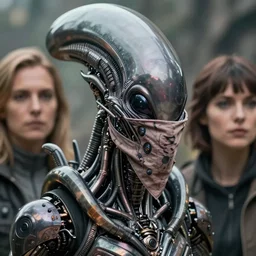 a stunning ultra detailed fantasy fine art portrait photo of a xenomorph from alien movie, by tom bagshaw, karol bak and natalie shau, bandana mask, 3 5 mm lens, golden ratio composition, deep depth of field, perfect eyes and face, biomechanical robot, cybernetic implants, cyberpunk, soft lighting, artstation, 8 k