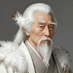 old japanese man portrait, feathers, fantasy, intricate, elegant, highly detailed, digital painting, artstation, concept art, smooth, sharp focus, illustration, art by afshar petros and krenz cushart and artem demura and tony sandoval