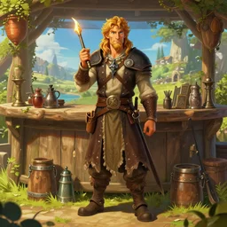 tavern keeper, ultra detailed fantasy, dndbeyond, bright, colourful, realistic, dnd character portrait, full body, pathfinder, pinterest, art by ralph horsley, dnd, rpg, lotr game design fanart by concept art, behance hd, artstation, deviantart, hdr render in unreal engine 5