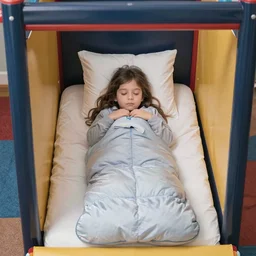 Millie 6 years old going to bed on a play structure in a sleeping bag, 4K