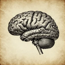 retro biodigital brain connectome, damascus steel, in a symbolic and meaningful style