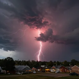 a beautiful thunderstorm rolling over a small town, with the clouds illuminated slightly red, ominous, eerie, wayne barlow, craig mullins
