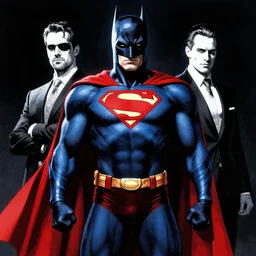 batman as superman, by guy denning, sandra chevrier and fintan magee, ismail inceouglu, mystic high contrast, noir, monochorme, blue, red, black