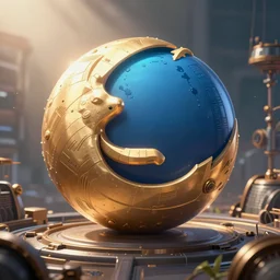 realistic steampunk cyberpunk Mozilla Firefox logo, volumetric light