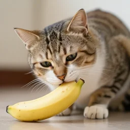 cat eating banana