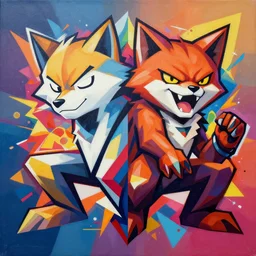Painting of Zack Fox and Thundercat by Supreme x Sachin Teng :4  asymmetrical, Matte Painting , Vector art, geometric shapes, hard edges, energetic, graffiti, street art:2 Masterpiece, high detail, by Sachin Teng:4