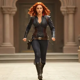 A cinematic shot of Imran Khan running towards Natasha Romanoff in the style of Bollywood movies