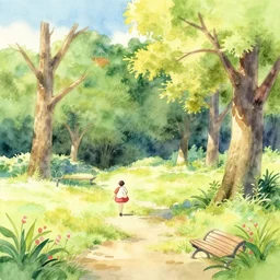 a park, watercolor, nice colour scheme, soft warm colour. studio gibli. beautiful detailed watercolor by lurid