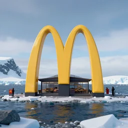a photo of a mcdonalds located in the middle of antarctica, realistic, unreal engine, detailed, octane render