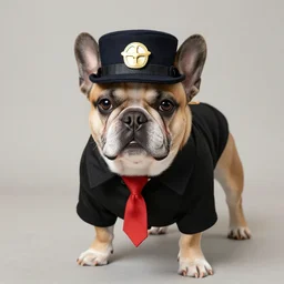 fawn french bulldog dressed as a detective