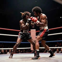 miles davis boxing a gremlin in the ring, photograph