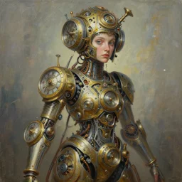 painting, a futuristic!!! clockwork!!!!!!! lady, by francine van hove, trending on artstation