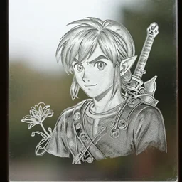 a glass etching of link, glass etching art.