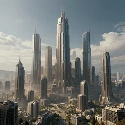 Giant futuristic megacity towering across the landscape, post apocalyptic, EOS-1D, f/16, ISO 200, 1/160s, 8K, RAW, unedited, symmetrical balance, in-frame