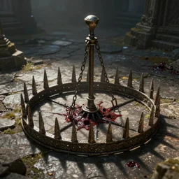 opened spiked trap with poison in stone floor, dnd fantasy digital art, high detail, realistic