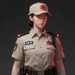 pale skin security officers beige uniform glowing red trending on artstation high detail digital painting