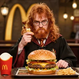 ps1 hagrid inside of mcdonalds eating a big mac, 4k