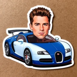 sticker art of a caricature drawing of a bugatti veyron in ed roth style, solid colors, cartoon, exagerated cartoonish interpretation, hyperdetailed
