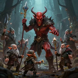 evil elves fight good dwarves, composition, trending on artstation, cinematic