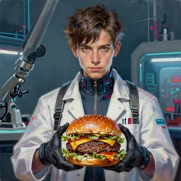 highly detailed intricate masterpiece portrait painting of a cyberpunk scientist, sharp focus, award - winning, trending on artstation. josan gonzales moebius deathburger
