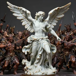 high intricate porcelain baroque angelic handsome male warrior fighting the army of the demon lord, 8 k, hyperrealistic hyperdetailed maria panfilova, andrea savchenko, mike kime, ludovic plouffe, qi sheng luo, oliver cook, trending on artstation