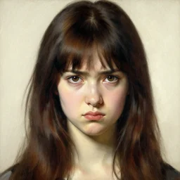 detailed portrait of frowning anime girl, painting by gaston bussiere, craig mullins, j. c. leyendecker