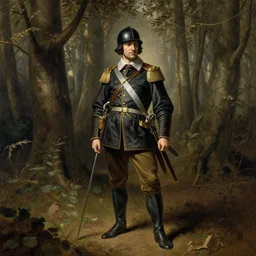 soldier of the 2 3 rd century in the forest by gustave dore, highly detailed, trending on artstation, hyperrealism, matte painting, dutch golden age, fine detail, cgsociety