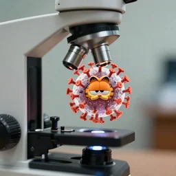 view of the Garfield virus under a microscope