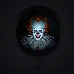 scary pennywise on low resolution ring door camera, nightvision