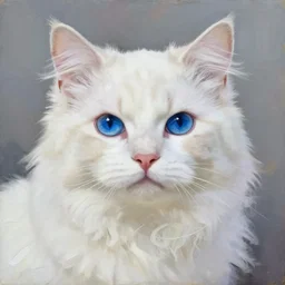 epic professional oil painting of a gorgeous white cat with blue eyes, epic, stunning, gorgeous, intricate detail, much wow, 4K, masterpiece