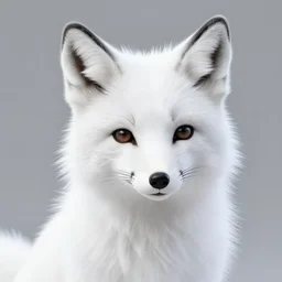 upper half portrait of a anthropomorphic female snow fox with short completely white fur covering her body in the style of zootopia, far shot, completely white