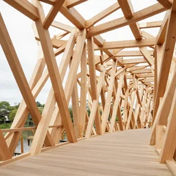 extremely complicated wooden frame bridge designed by sou fujimoto