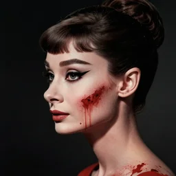 a audrey hepburn face in profile made of blood skeleton in the style of the dutch masters and gregory crewdson dark and moody