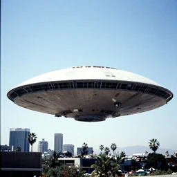 a photo of a gigantic alien spacecraft above los angeles during the day, grainy and brightly lit, yashica me - 1,