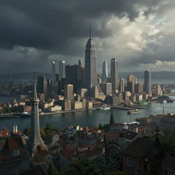 beautiful matte painting of a port city by weta workshop 8 k, cinematic dramatic atmosphere, dramatic lighting